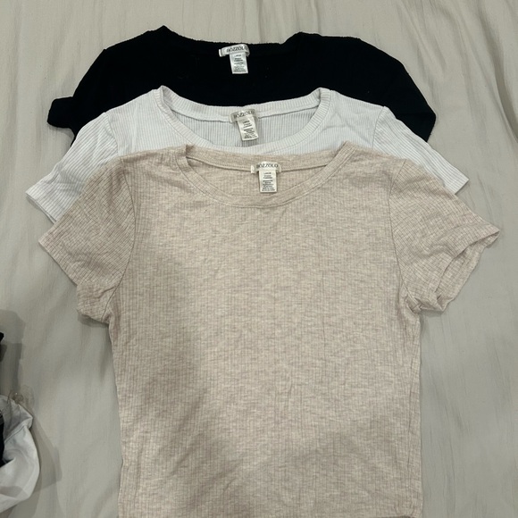 3pk Women's Crop Tops - Black, White, and Tan - Picture 1 of 3
